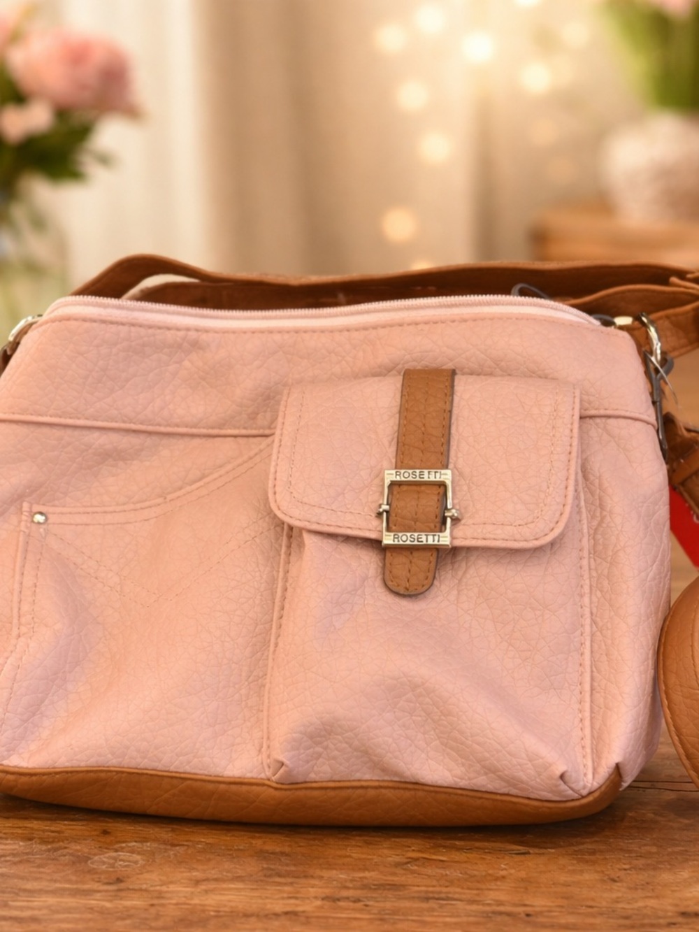 Rosetti Blush Pink Shoulder Bag with Tan Trim